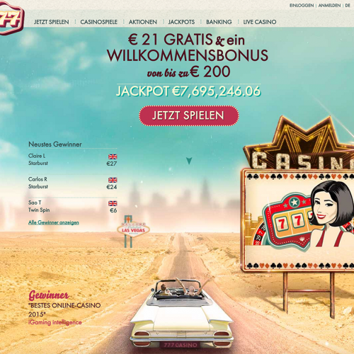 Willkommensbonus von 200 Euro auf die erste Einzahlung im 777 Casino